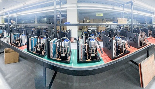 1 HP chiller unit undergoing factory quality inspection